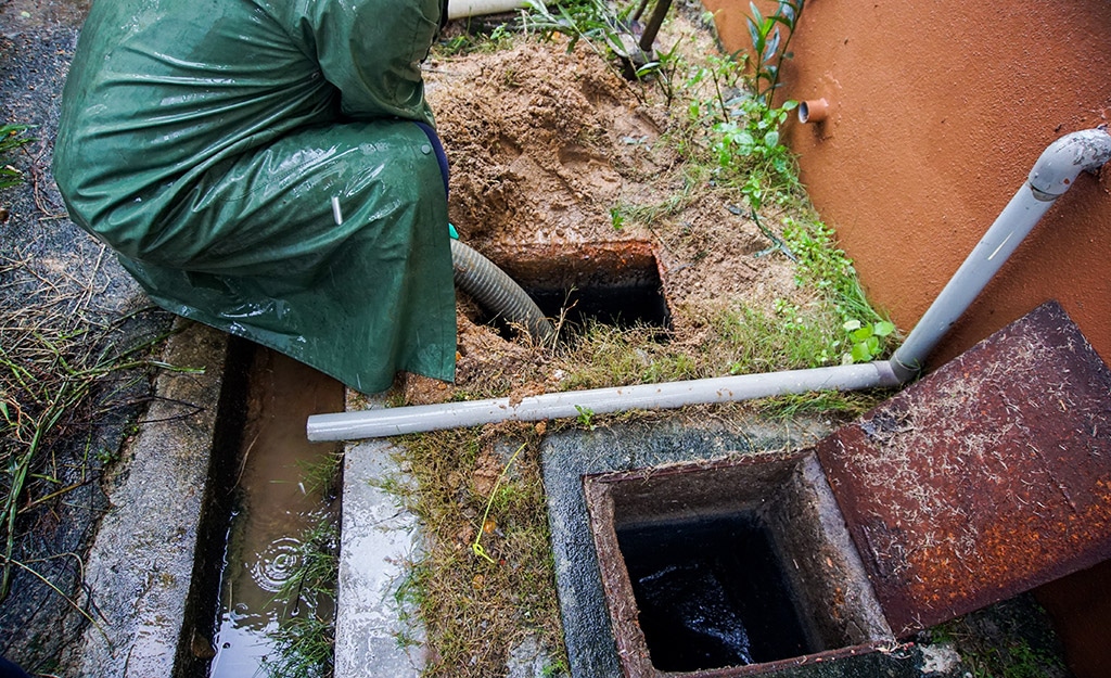 Worker performing drainage line cleaning service in Dubai